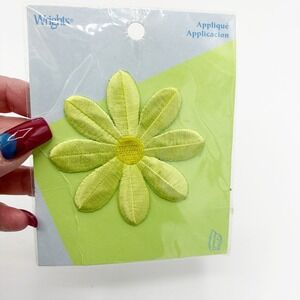 VTG 70s Wrights Daisy Patch Yellow Flower Power Iron On Applique Sewing Craft